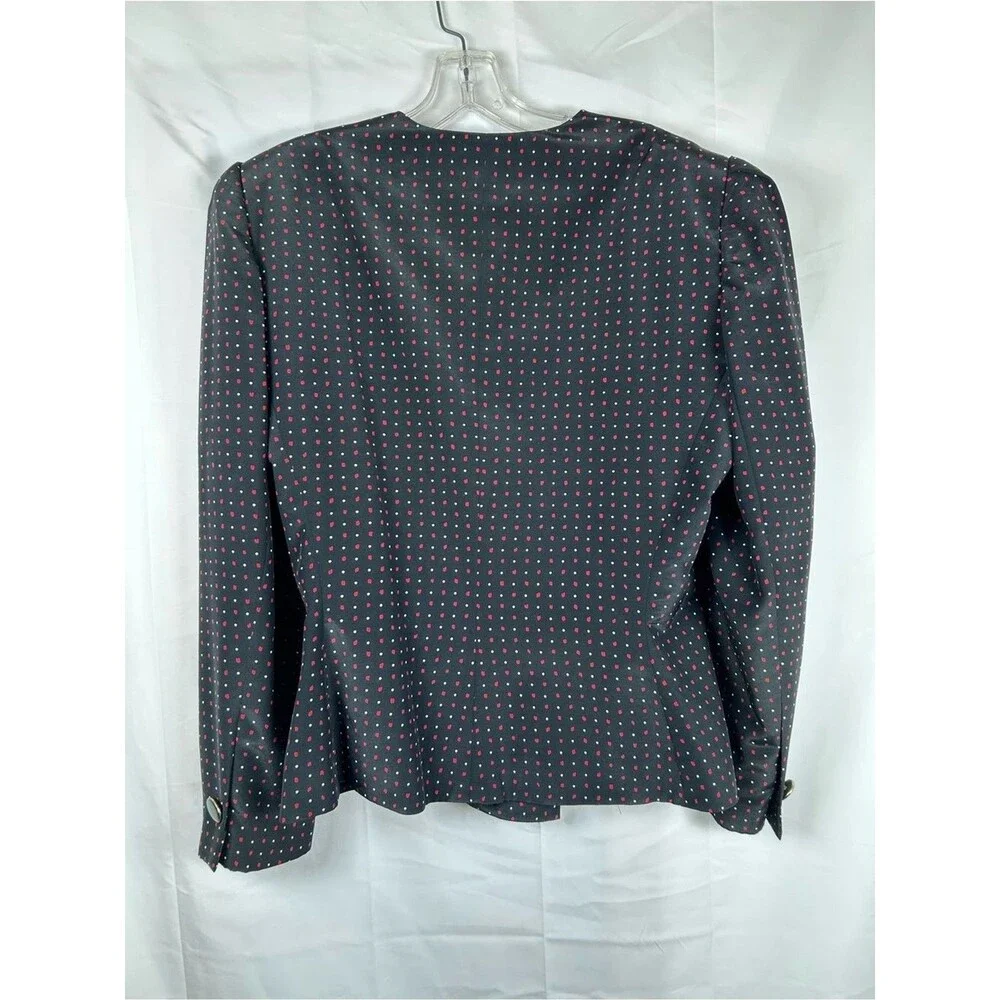 Kasper ASL Vintage Polka Dot Skirt Suit Size 14 Black Red Career Boss Lady
